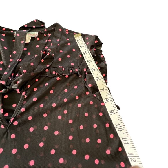 Robin's Nest Maternity | Sheer Black & Pink Polka Dot Blouse - Picture 7 of 7